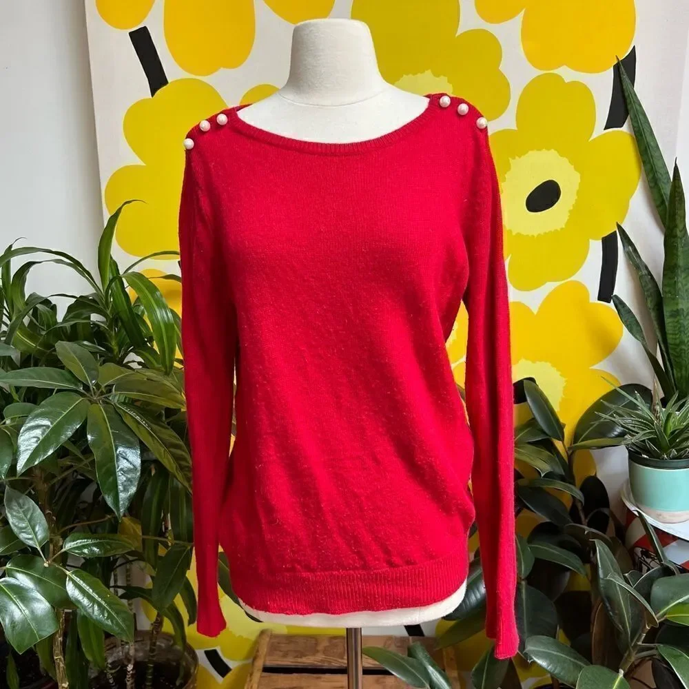 Vineyard Vines Pearl Button Shoulder Boat Neck Cashmere Wool Blend Sweater